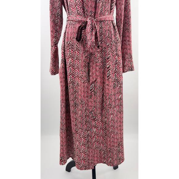 B32 NIC+ZOE Loren Herringbone Stamp Midi Shirt Dress Red M Flowy Statement - Picture 5 of 10